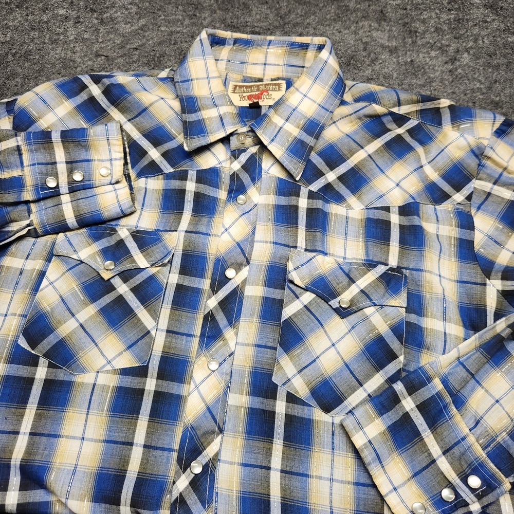 Authentic Western Youngbloods Mens Pearl Snap Silver Thread Cowboy Shirt Large